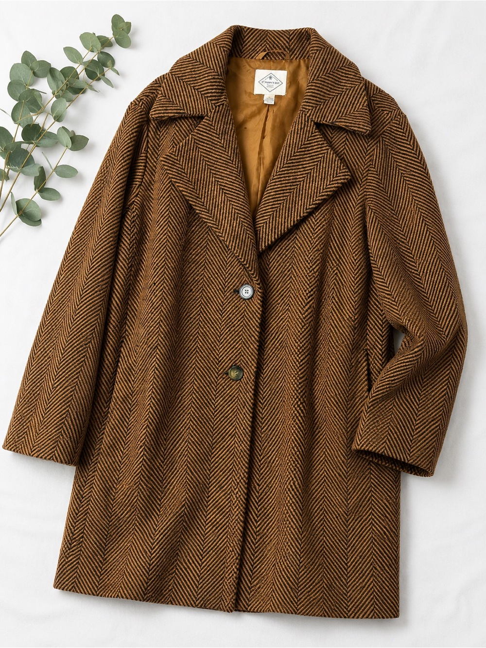 St. John’s Bay Brown Herringbone Wool Blend Coat Women’s Large